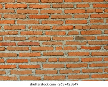 Rustic Red Brick Wall Texture, Close-up view of a weathered red brick wall with visible mortar lines and natural imperfections.