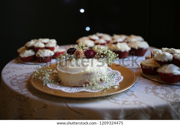 Rustic Red Velvet Wedding Cake Cupcakes Stock Photo Edit Now