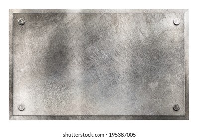 Rustic Shiny Gray Metal Sign Plate With Rivets Texture Background Isolated On White