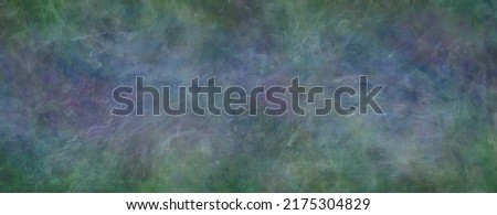 Rustic slightly shiny green blue purple textured background banner - multicoloured wide slimey looking rock surface grunge wall 
