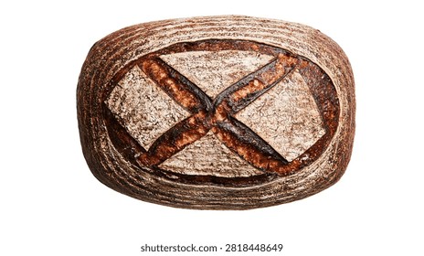 Rustic sourdough bread loaf with a dark crispy crust and scored top pattern