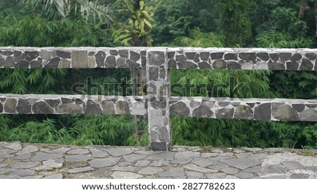 Rustic Stone Railing of a Bridge Overlooking Dense Tropical Forest and Bamboo Trees in the Wild