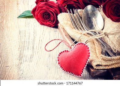 Rustic Table Setting For St Valentine's Dinner 