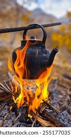 A rustic tea kettle boiling over an open fire amidst autumn foliage, capturing the essence of nature’s tranquility and warmth.
📍Kamalla village, Hawraman Takht - Kurdistan