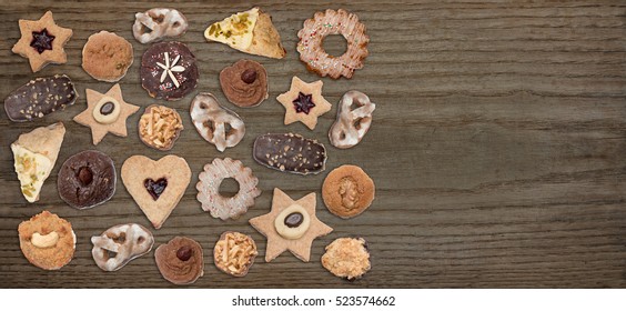 Rustic Timber Board With Homemade Healthy Christmas Cookies And Space For Text