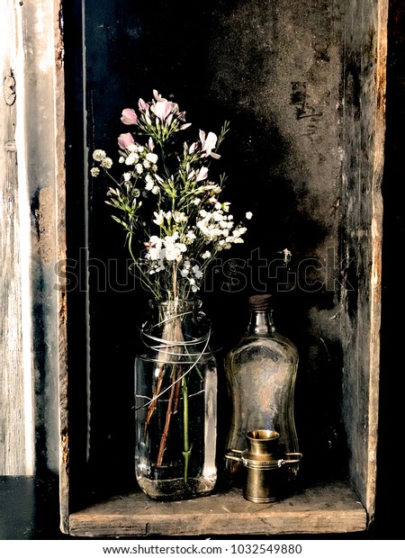 Rustic Vase Flowers Vintage Antique Look Stock Photo Edit Now