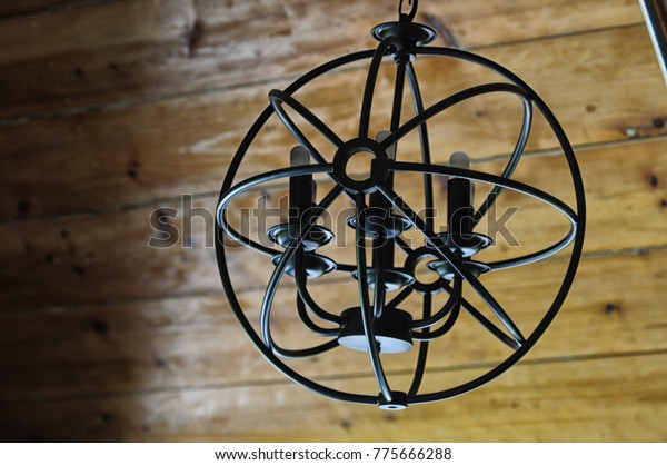 Rustic Vintage Ceiling Light Hanging Wooden Stock Photo