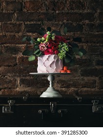 Rustic Wedding Cake With Spring Flowers