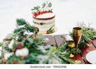 Rustic Wedding In Winter. Cake