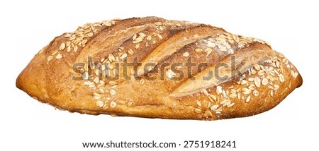 	
Rustic whole grain bread loaf with oats. Artisan oat bread loaf isolated