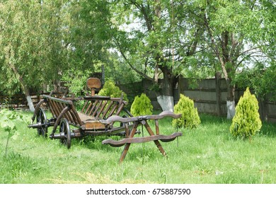 Rustic Wood Carriage For Oxen Driven - Decorative Purpose
