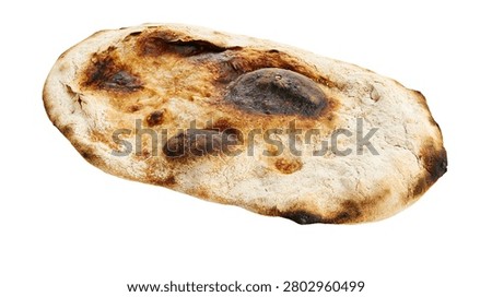 Rustic wood fired flatbread with charred bubbles and golden crust