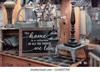 Rustic Wood And Galvanized Home Decor Display With A Sign That Says 