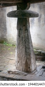 Rustic Wood And Stone Pilar In Barn