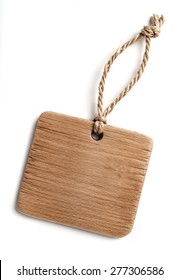 Rustic Wood Tag With Thin Rope,isolated