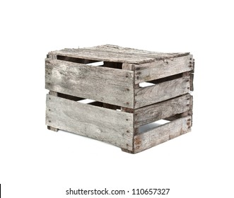 Rustic Wood Weathered Slat Crate With Rusty Nails