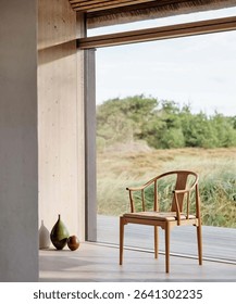 Rustic Wooden Chair on a Cozy Balcony for Relaxation and Stylish Outdoor Decor