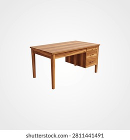 Rustic wooden dining table with four matching chairs, isolated