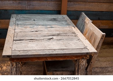 Rustic Wooden Dining Table with Two Chairs