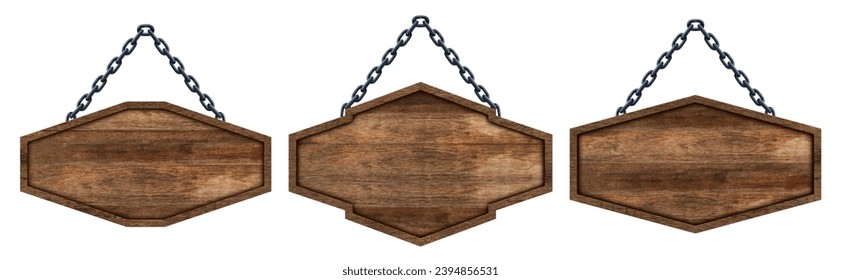 Rustic wooden signs with chain isolated on white background. Objects clipping path for design work - Powered by Shutterstock