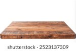 Rustic wooden table with a smooth top, isolated on a white background, showcasing empty space for various uses.