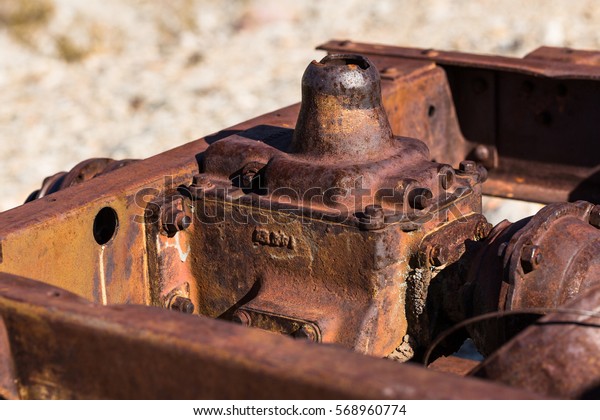 A rusting car used in mining operations\
inside of Death Valley National\
Park