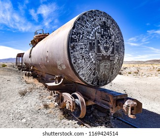Rusting locomotive engines in the Cementerio de Trenes (Train Cemetery), Uyuni, Potosi department, Bolivia - Shutterstock ID 1169424514