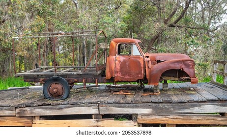 A rusting truck, known locally as a ute, parked at Rosa Brook, in the Margaret River area of Western Australia.