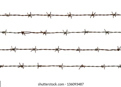Rusty barbed wire isolated on white