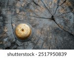 the rusty bell on the wooden table with dramatic tone