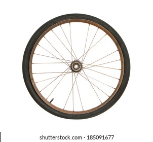 Rusty Bicycle Wheel Isolated On White Background