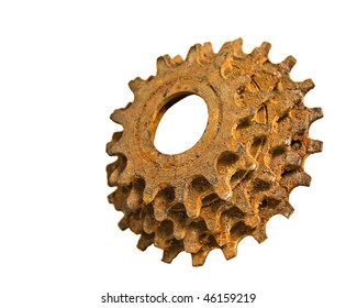 Rusty Broken Bicycle Gearshift Isolated On White Background