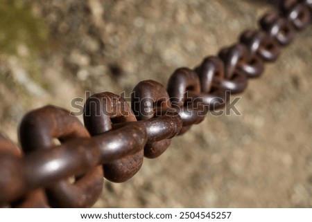 Rusty chain close-up, selective focus, shallow depth of field
