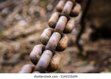 rusty chain links pulled taught