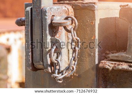 Rusty chain and lock blocking.selective focus