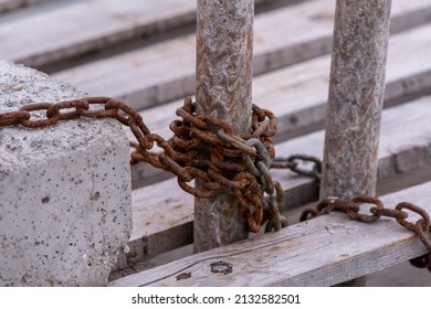 Rusty Chain On The River Port. White Background. Close Up, Shot.