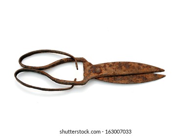 Rusty Dull Scissors Isolated Over White