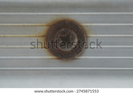 rusty fastener, likely a screw, embedded in a metal surface                               