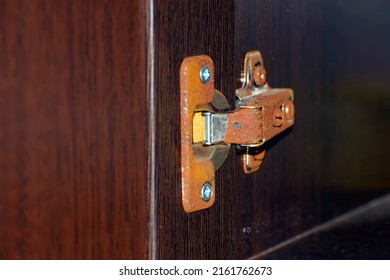 Rusty Furniture Hinge Close-up. Selective Focus