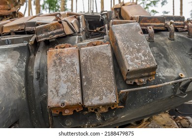 Rusty Hull Of A Wrecked Tank
