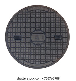 rusty manhole cap, grunge manhole cover, round edge, isolated on white background with clipping path.