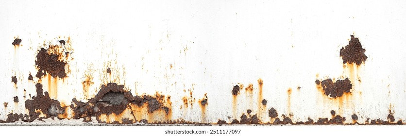 Rusty metal background with streaks of rust. Rust on white background. The metal surface rusted spots. Rusty corrosion. Panorama. - Powered by Shutterstock