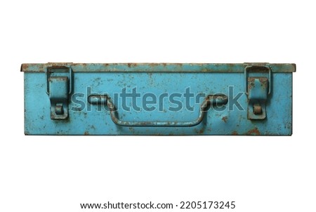 Rusty metal box front view (with clipping path) isolated on white background
