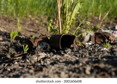 Rusty Metal Can In The Toss Hall Where Ash And Coal Are Left From The Fire