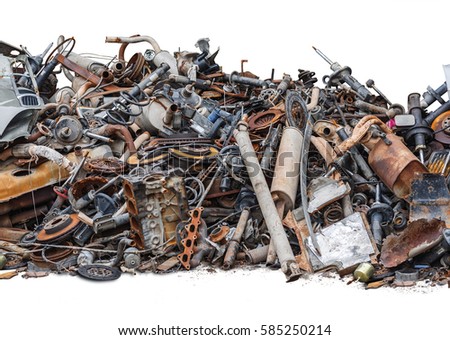 Rusty metal car parts isolated on the white background