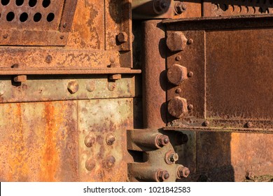 rusty metal construction closeup - rusted steel bridge
