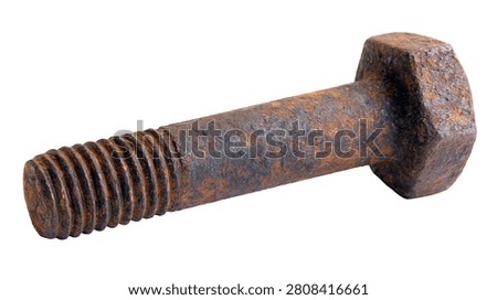 Rusty metal hex bolt with threaded shaft and hexagonal head