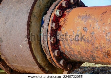 rusty metal pipeline. industrial flow distribution pipe for gas or oil. 