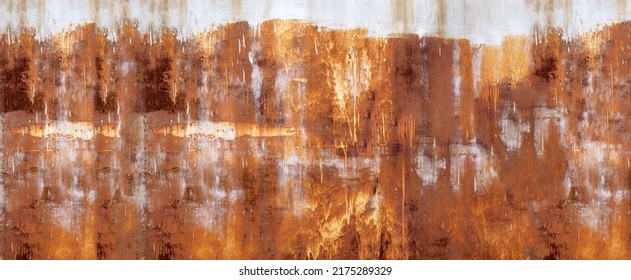 Rusty Metallic Texture, Rust And Oxidized Metallic Background. Long Banner Format