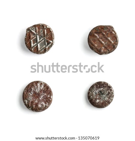 Rusty nail head set isolated on white background